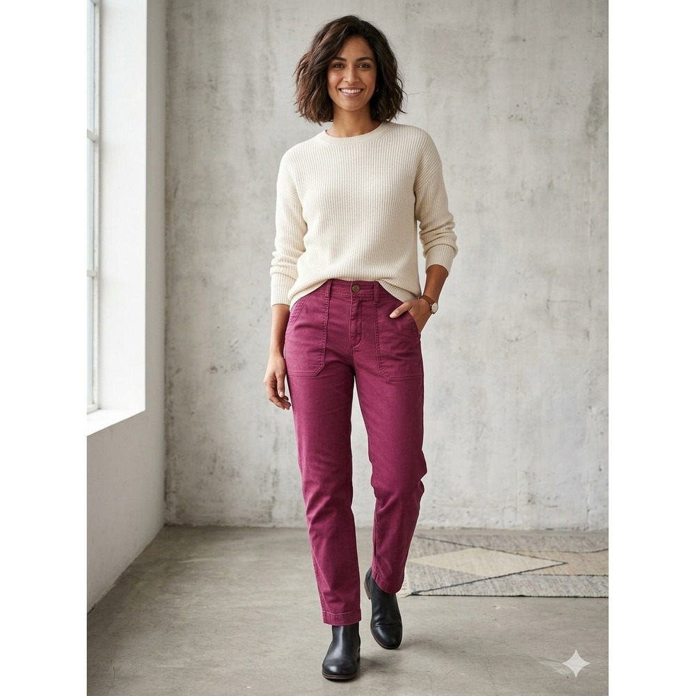 Gap Girlfriend Khaki Pants Womens 4 Berry Purple Straight Leg Chino Patch Pocket
